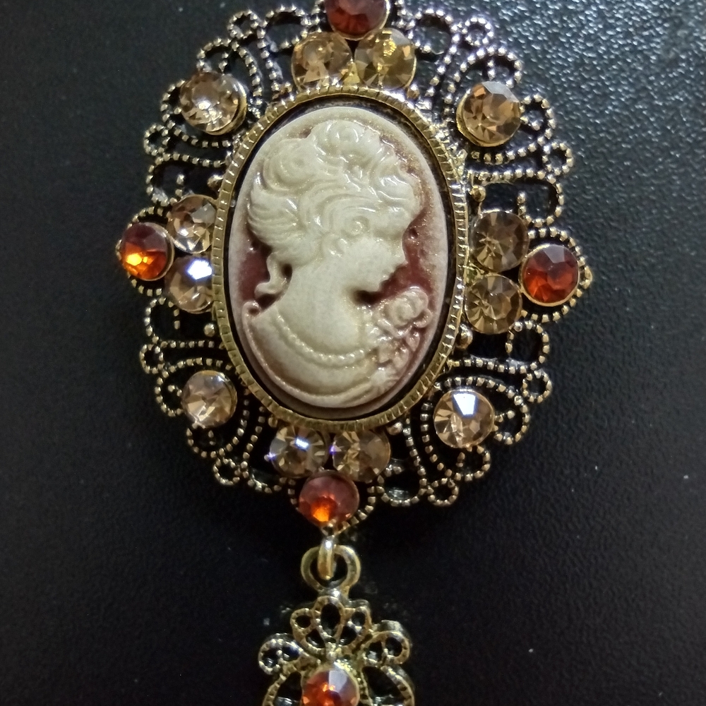 Cameo Brooch with Gold and Brown Tones - New